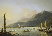 Hodges' painting of HMS Resolution and HMS Adventure in Matavai Bay, Tahiti